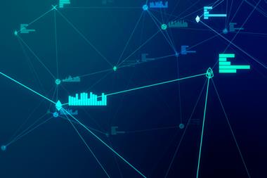 Illustration of digital data, a series of data points connected by lines in a blue space