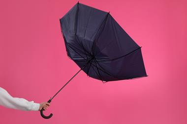 An umbrella turned inside-out