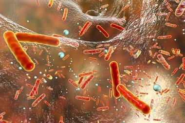Antibiotic resistant bacteria inside a biofilm, 3D illustration