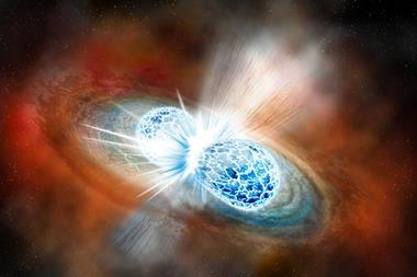 Artist’s concept of the explosive collision of two neutron stars