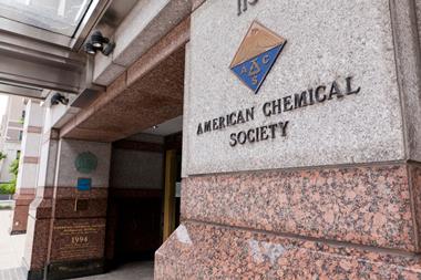 Oblique view of the American Chemical Society logo on their building