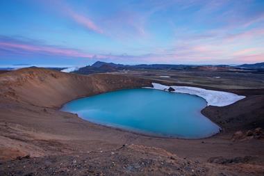 Viti crater at dusk, Krafla volcanic area, Myvatn, Nordhurland Eystra, Iceland