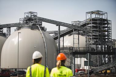 A picture of the biomass domes at Drax Power Station