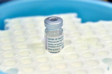 An image showing a single vial of AstraZeneca's Covid vaccine sitting in a plastic tray