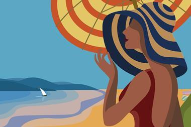 Illustration of woman in the shade at the beach