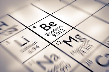 An image of the periodic table, focusing on beryllium