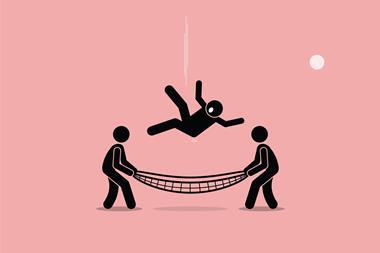 Illustration of a person falling onto a net