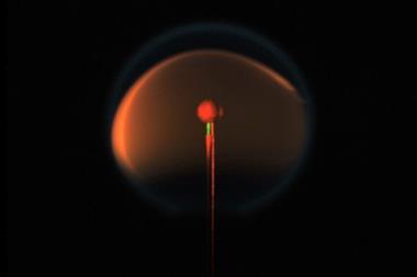 An image showing the spherical shape of a flame in microgravity