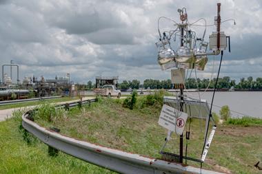 An air quality monitoring station near a chemical plant