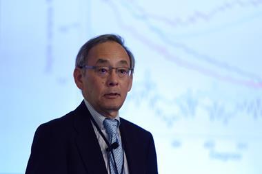 ST. PETERSBURG, RUSSIA - JUNE 22, 2015: Plenary thesis of Nobel Prize Laureate in physics Steven Chu during Saint Petersburg scientific forum "Nanostructures: physics and technology"