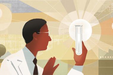1117CW - News leader - Scientist looking at flask, illustration