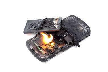 Photo showing a mobile phone battery post explosion