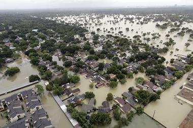 Aerial view of flooding in Houston, Texas after hurricane Harvey