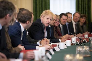 An image showing Boris Johnson at the first cabinet meeting