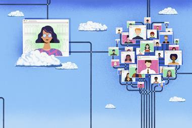 Businesswoman connected to social network