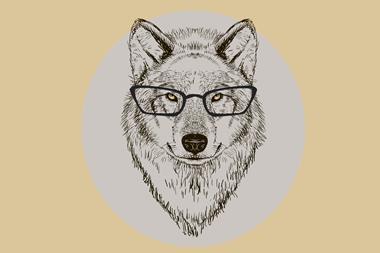 An image showing a wolf with glasses
