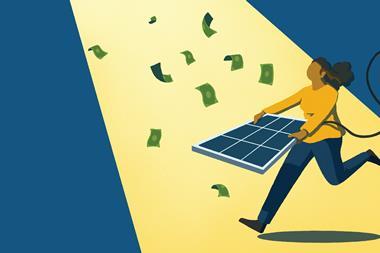 Woman catching money with solar panel