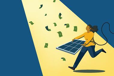 Woman catching money with solar panel