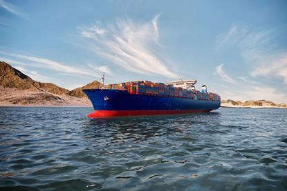 3D render illustration of a cargo ship in the Persian Gulf representing global trade risk and Hormuz logistics blockade during Iran and Israel conflict.