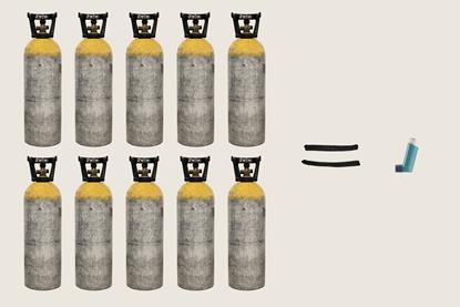 10 gas cylinders and 1 inhaler