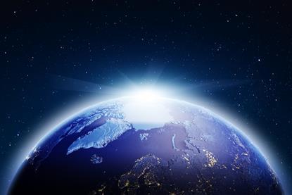 A 3d render of sunrise on Earth from space