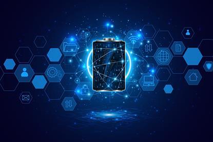 Battery technology concept with power circuit board. The future of fast electric battery charging