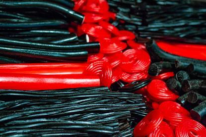 Black and red processed liquorice