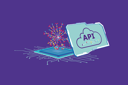 Computer microchip with retrosynthesis diagram represeting the Synthia API system