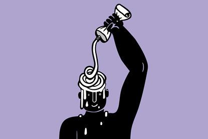 Cartoon of Neil putting sunscreen on his head