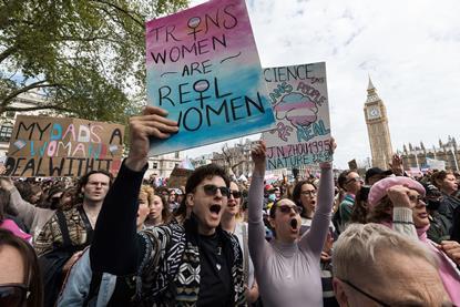 Trans-rights protesters outside the houses of parliament in London