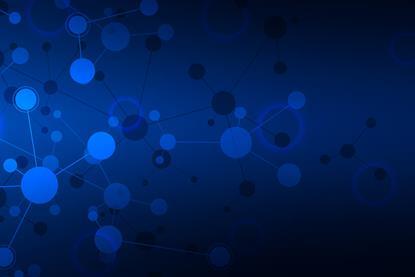 Illustration of 2D molecular network on blue background