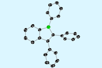 A chemical structure of four six-carbon rings linked by a five carbon ring with a boron instead replacing one of the carbons