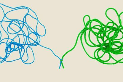 Knotted strings coming together