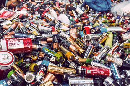 A photo of household batteries collected for recycling