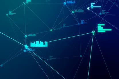Illustration of digital data, a series of data points connected by lines in a blue space