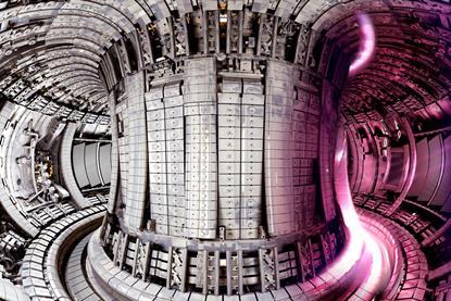 Inside metallic industrial looking torus