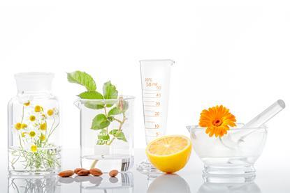 Herbs, food and scientific glassware