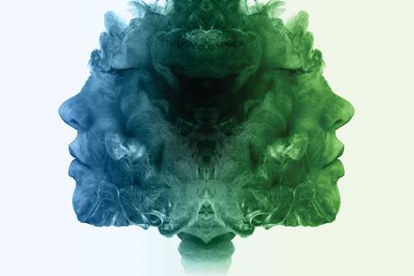 Image shows two heads back to back