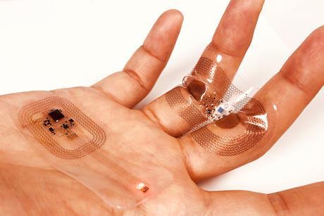 Pair of ‘epidermal’ electronic devices that support wireless, vital signs measurements in the NICU