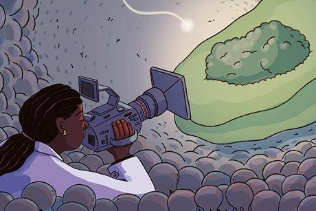 Scientist studying a protein with a camera