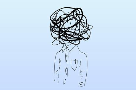 Line drawing of a tangled head