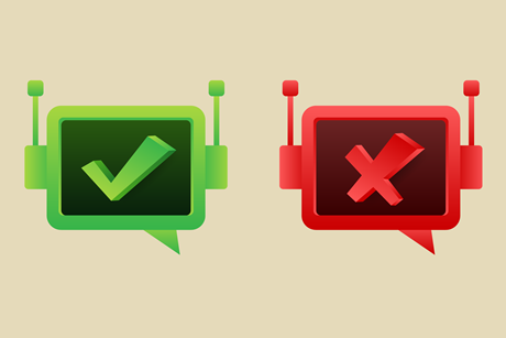 Robot displays with tick and cross