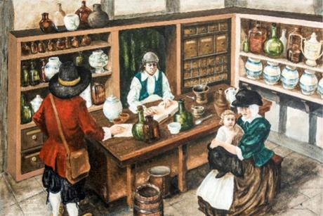 Artist’s impression of Raphe Walley’s 17th century apothecary shop