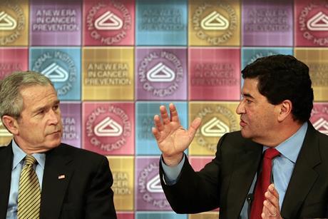 Elias Zerhouni and George W. Bush talking