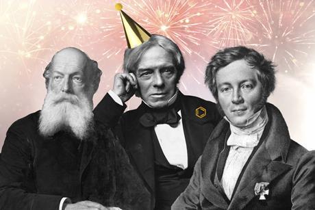 Kekule, Faraday and Mitscherlich in a party collage