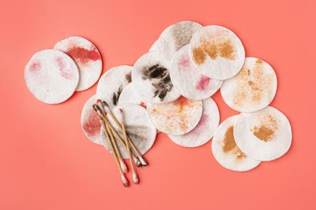 Pads and cotton buds with makeup that has been removed