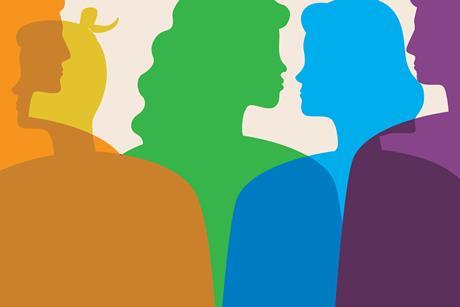 Illustration showing side profile silhouettes of people of different ethnicities