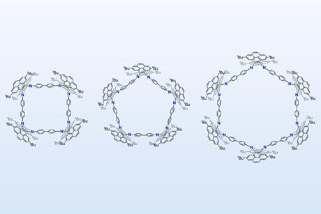 Three macrocyclic molecules containing four to six dihydropyrazine corners