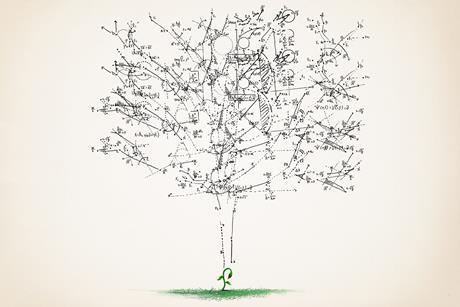 A young plant with mathematical formula forming a tree