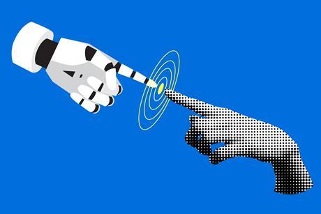 Robot hand touching human hand